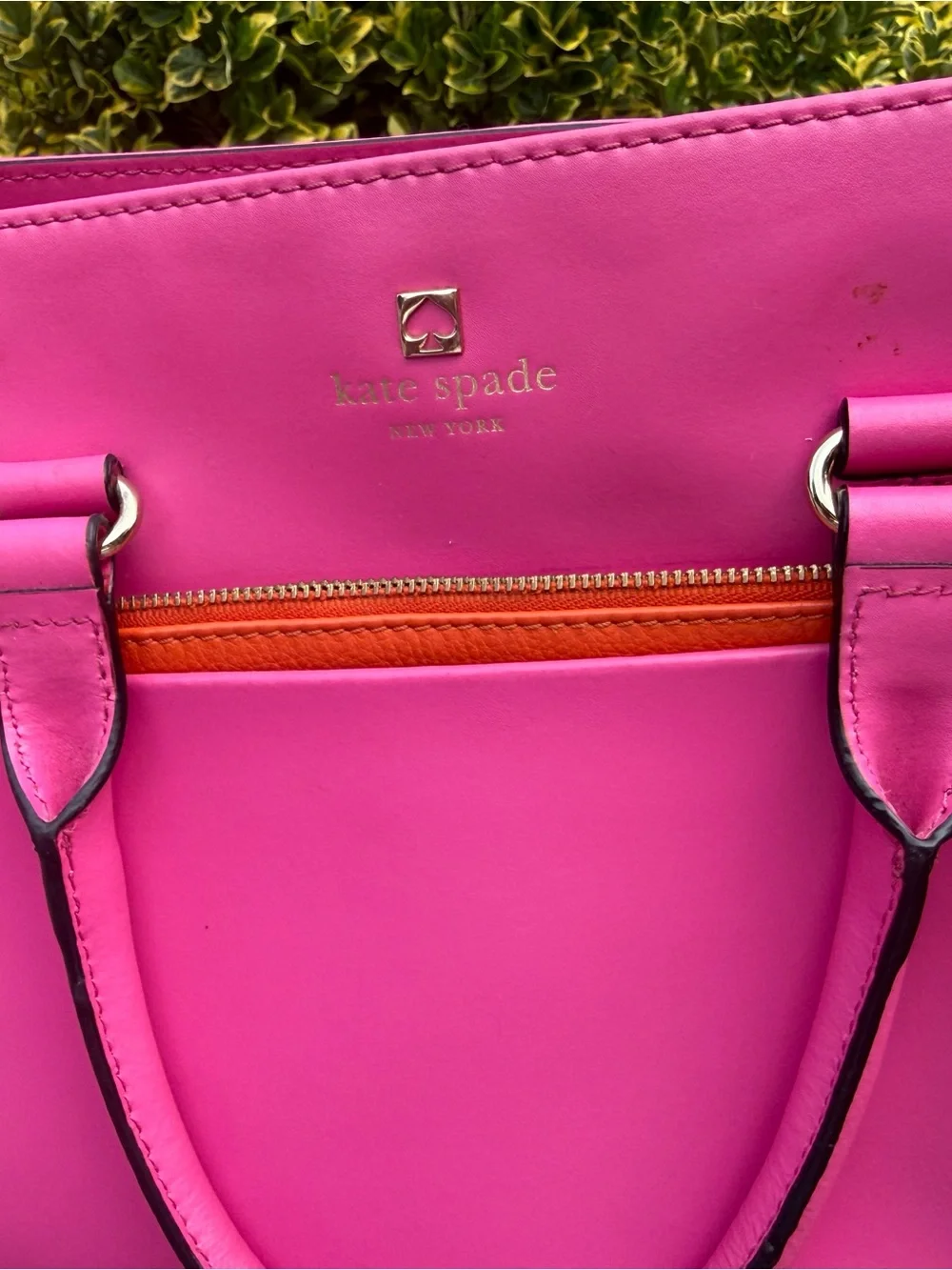 kate spade Two-Tone Hot Pink and Orange Leather Satchel Crossbody